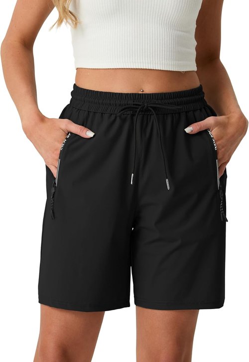 IWOLLENCE Women's 7" Hiking Shorts - Lightweight Quick-Dry Athletic Shorts with 2 Zipper Pockets
