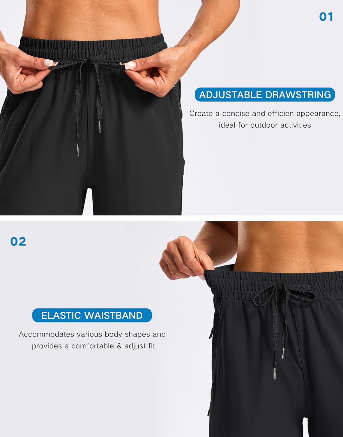 SANTINY Women's Long Hiking Shorts - Lightweight Quick-Dry Capris with Zipper Pockets | 13''/15''/17'' Sizes