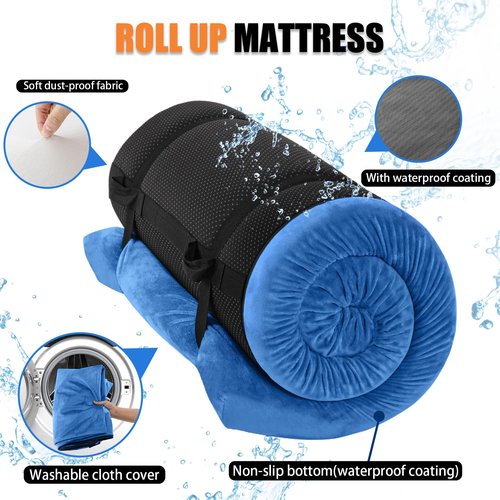 Aodisman Sleeping Pad,3-inch Thick Memory Foam Camping Mattress,Portable Roll-Up Mat for Car/Tent/Floor/Cot/Travel,Comfortable Pad for Guests Sleepover