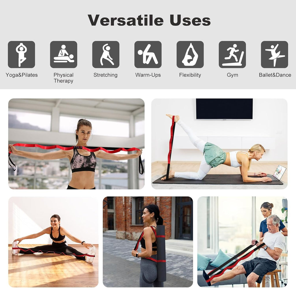 Skiennix Durable Non-Elastic Stretch Strap - 10 Loops for Yoga, Pilates & Physical Therapy | Ideal for Flexibility