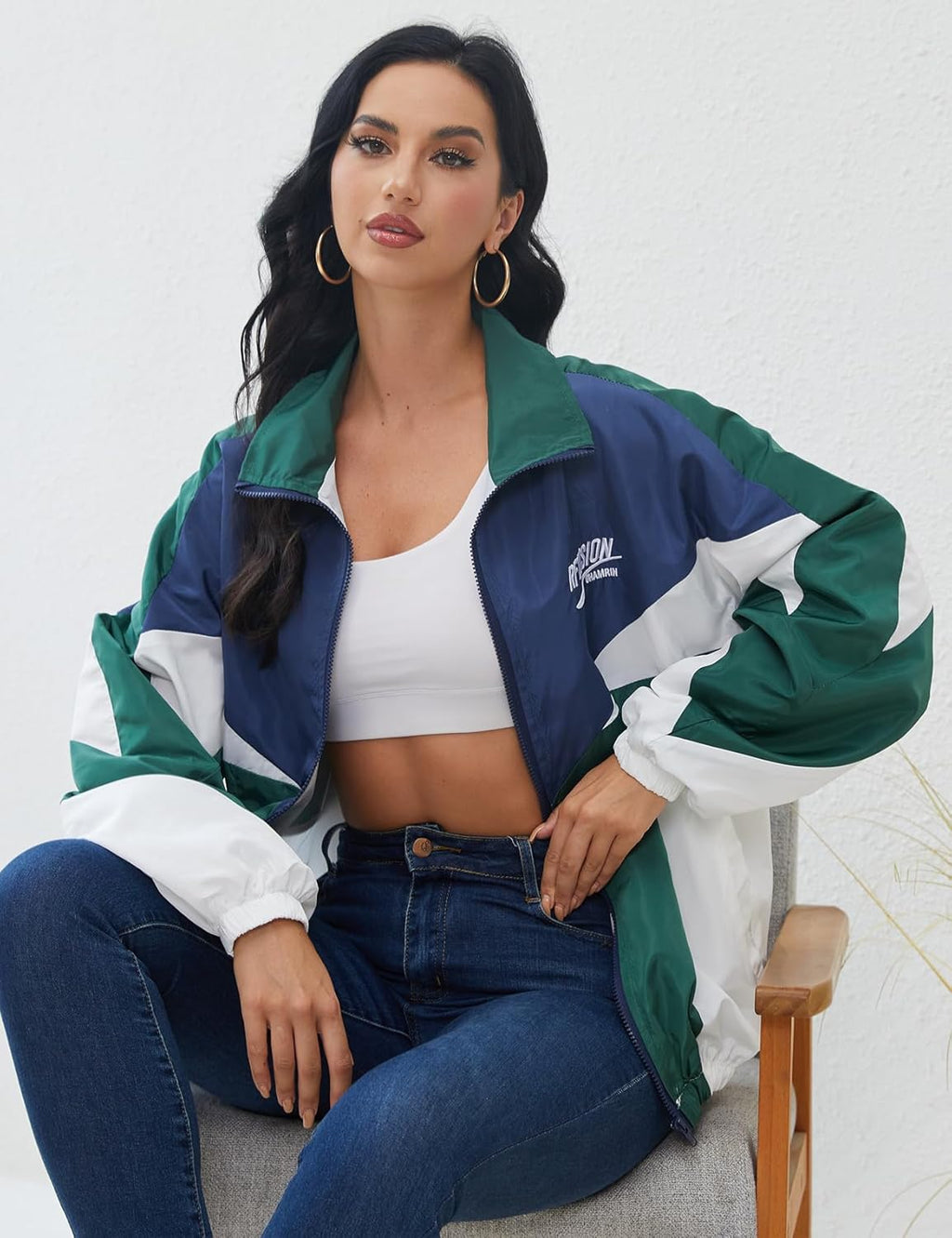 Wyeysyt Women's Vintage 90s Oversized Windbreaker Jacket - Y2K Varsity Style