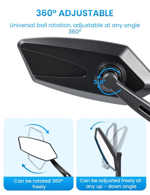 Bike Mirror Handlebar Mount 360° Adjustable 2pcs, Accessories Bike Side Mirror, E Bike Mirrors for Handlebars, Scooter Mirrors for Handlebars with Scratch Resistant Glass, E Bike Rear View Mirror