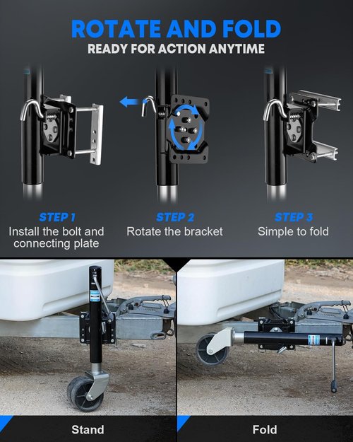 Kohree 2000 lbs Trailer Jack - Heavy Duty Dual Wheel Swivel for RV, Boat & Utility Trailers | 11" Lift, Black