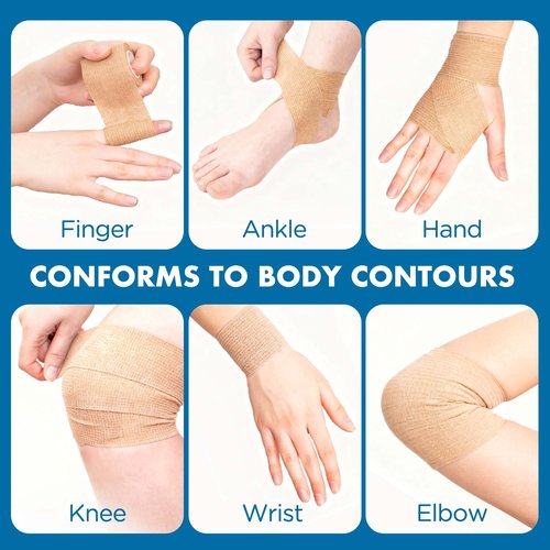 LotFancy Self Adhesive Bandage Wrap, 12 Pack, 2" x 5 Yards Non Woven Medical Tape, First Aid Tape for Athletic Wrist Ankle Sprains Swelling, Tan Color