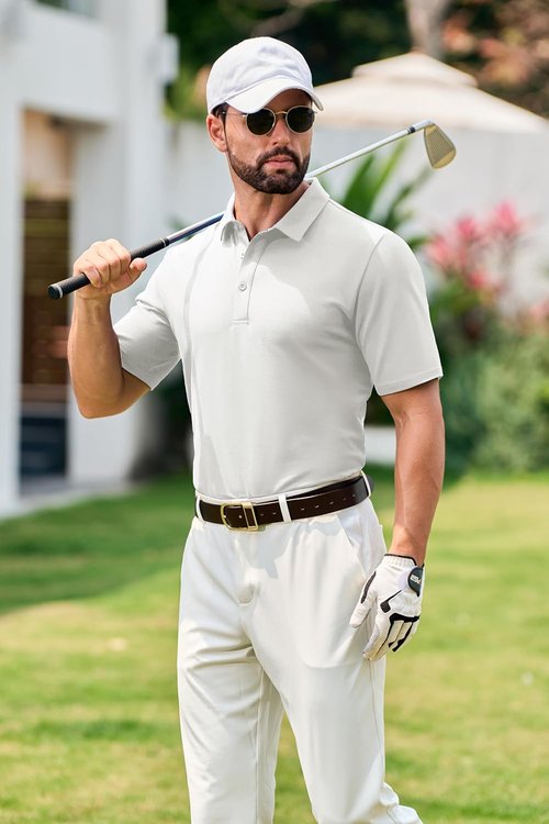Cotrasen Men's Polo Shirt - Short Sleeve Cotton Pique with 3 Buttons | Classic Fit Golf T-Shirt