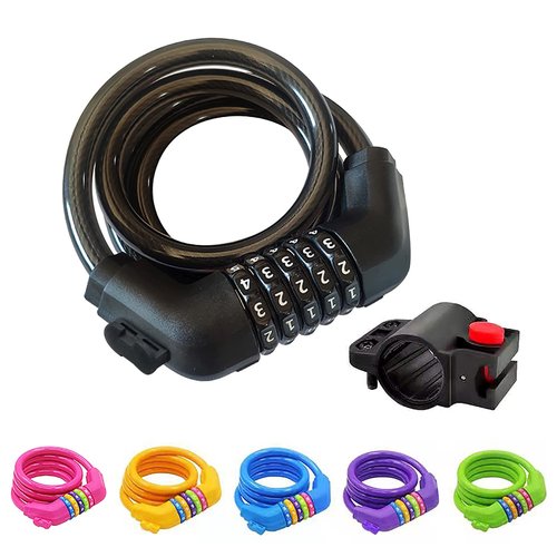 IDEALUX Bike Lock Cable with Mounting Bracket, Bicycle Cable Lock with 5 Digit Combination, 4 Feet Long x 1/2 Inch (Black)