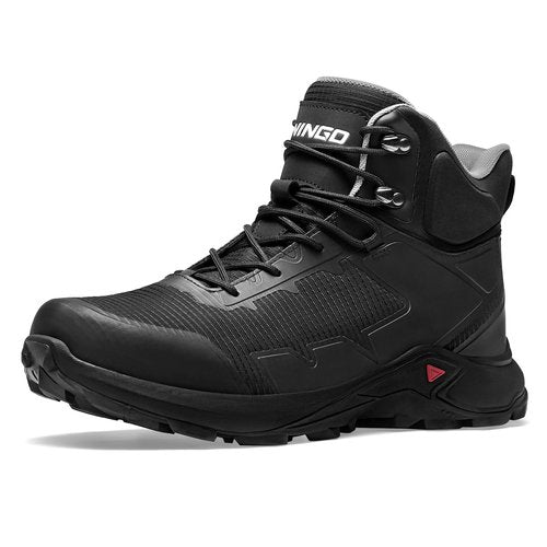 NINGO Men's Hiking Boots, Waterproof All-Terrain Hiking Shoes, Breathable Lightweight Outdoor Ankle Boots for Trekking, Backpacking, Walking, Mountaineering，Black Size 8.5