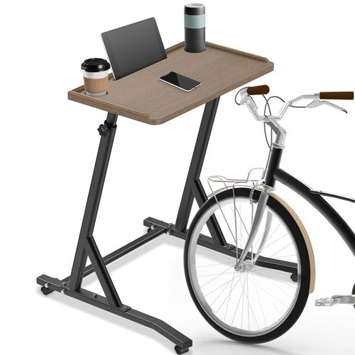 SELEWARE Indoor Cycling Desk Height Adjustable Workstation Standing Desk Wooden Laptop Desk Portable Bike Trainer Fitness Desk with Lockable Wheels for Indoor Cycling Treadmill & Office Use