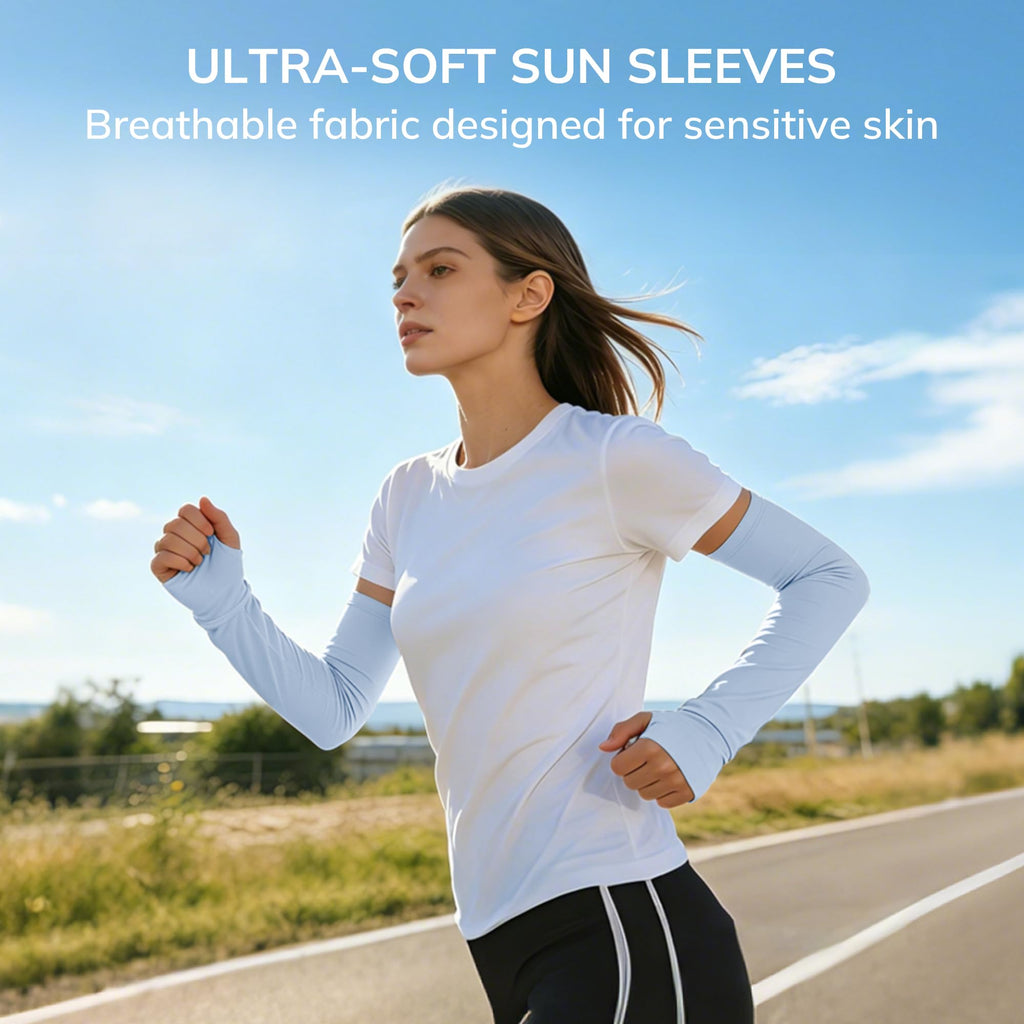 netdraw Unisex Bamboo Viscose Arm Sleeves with Thumb Hole, Cooling UPF 50+ UV Sun Protection Sleeves for Outdoors, Light Blue, Small/Medium