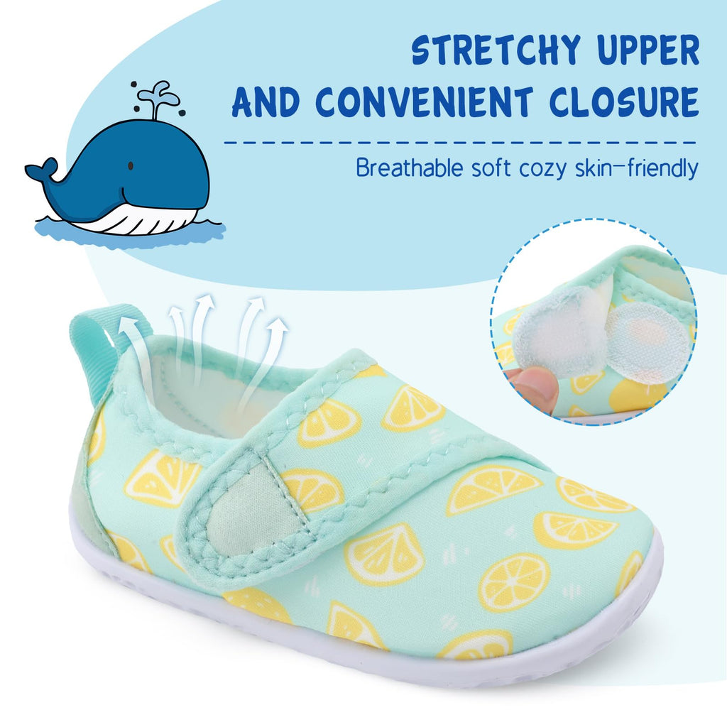 LeIsfIt Boys Girls Water Shoes Kids Aqua Socks Toddler Quick-Dry Swimming Shoes Non-Slip Summer Shoe for Beach Pool Surf, Green Lemon, 11 Toddler
