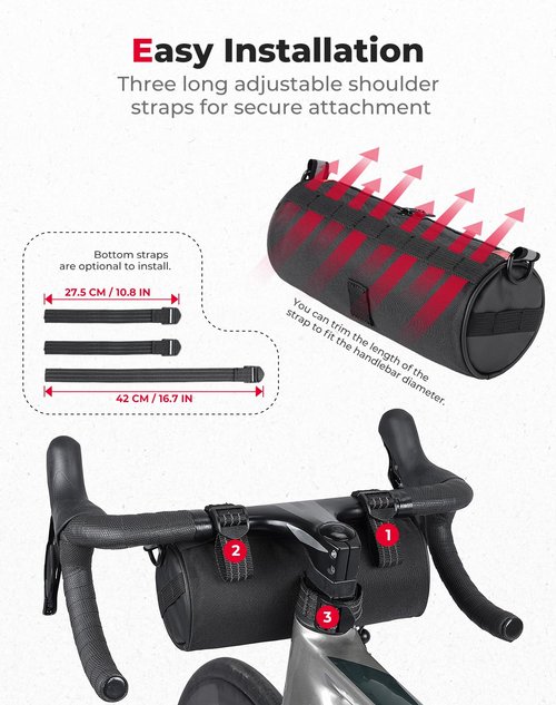 KEMIMOTO Bike Handlebar Bag with Waterproof Rain Cover Front Bike Bag for Bicycles - Water-resistant Dual Zippers for Mountain Road Bike, Cycling Commuter Shoulder Bag Professional Bicycle Accessories