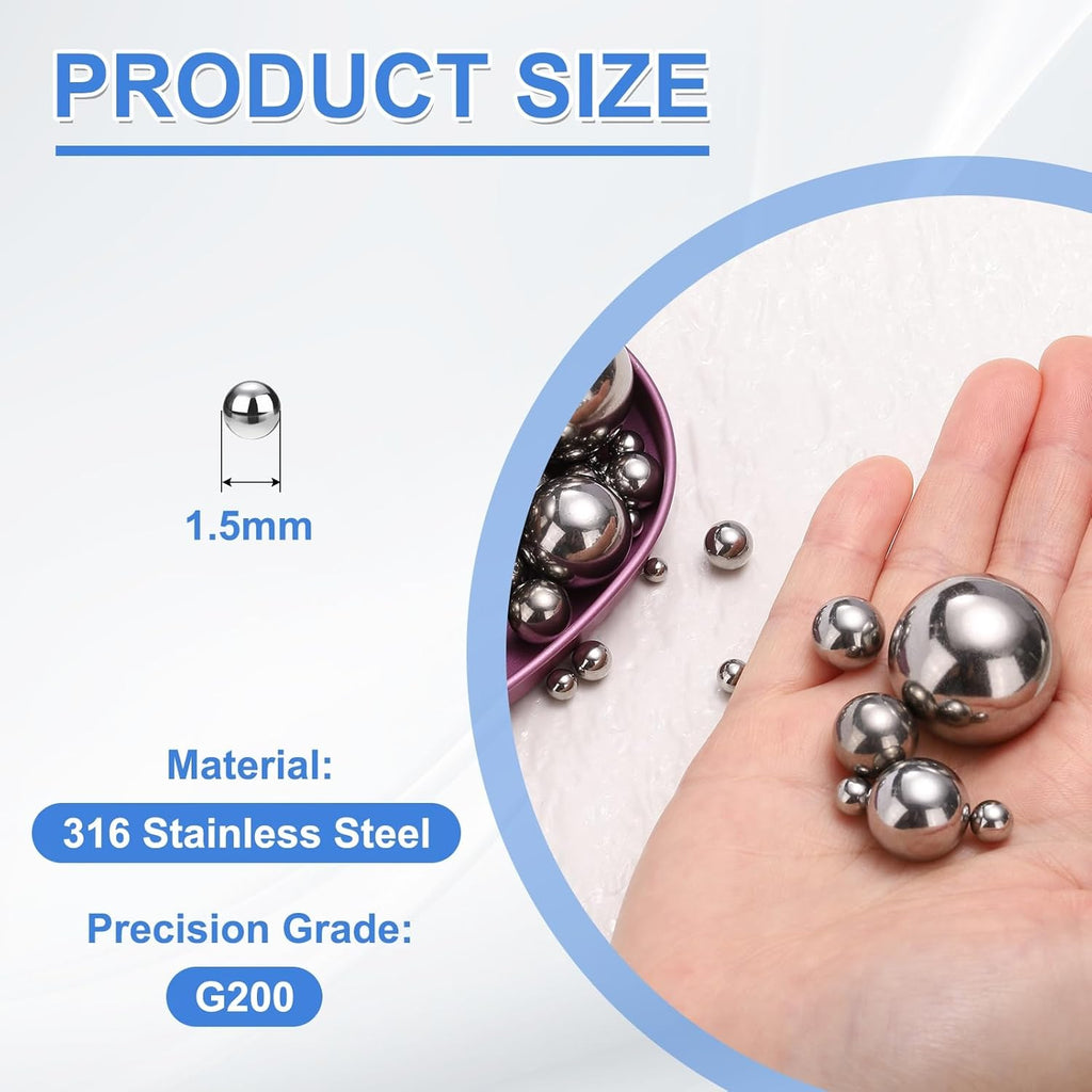 uxcell Precision 1.5mm Stainless Steel Bearing Balls - 400Pcs G200 for Machinery & DIY Projects