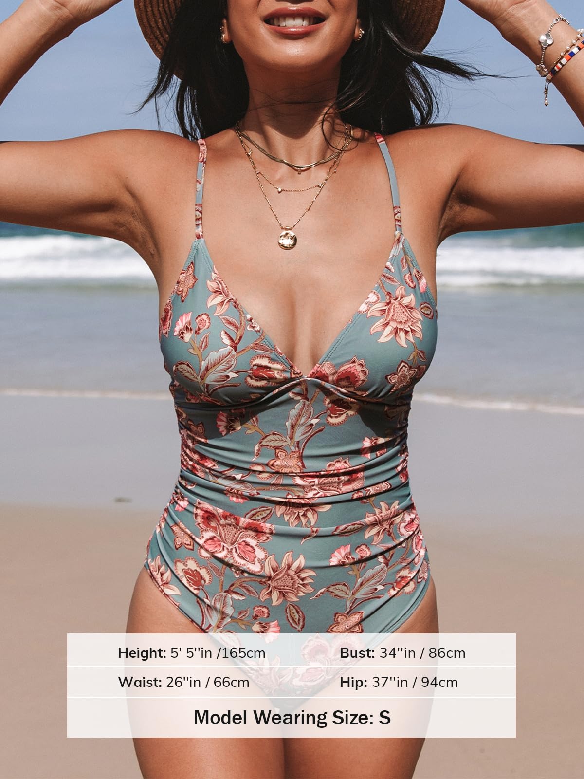 CUPSHE Women's One Piece Swimsuit Tummy Control Bathing Suit V Neck Swimwear L