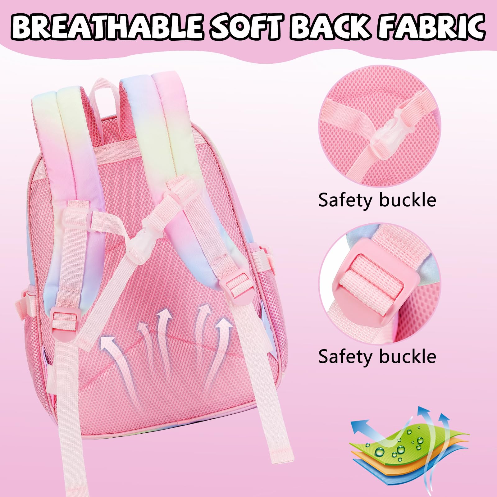 Kids Backpack Girls School Backpack Preschool Kindergarten Unicorn Toddler BookBag with Chest Clip (Tie Dye headband)