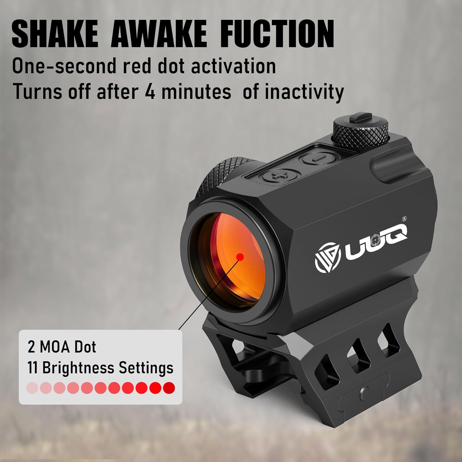 UUQ Compact Red Dot Sight - 2 MOA Shake Awake Optic with 11-Level Brightness | IPX7 Waterproof, 1000G Shockproof