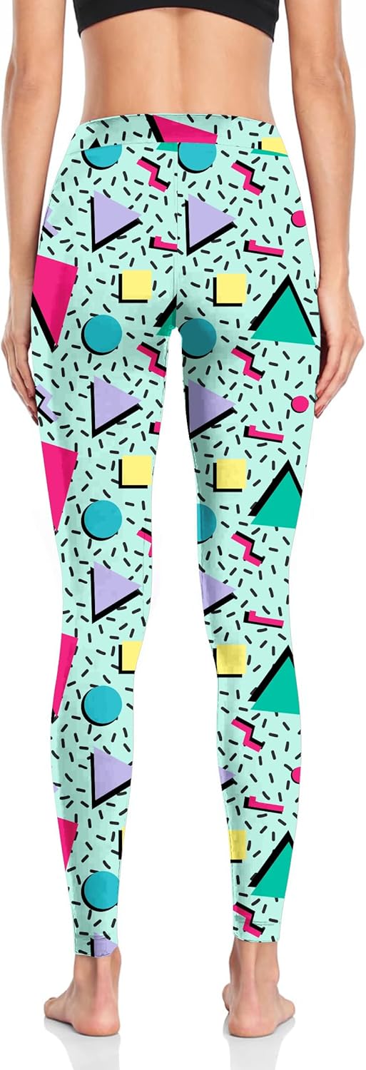 Skiennix Women's 80s Neon Leggings - Artistic Splash Print, Soft & Stretchy Workout Pants