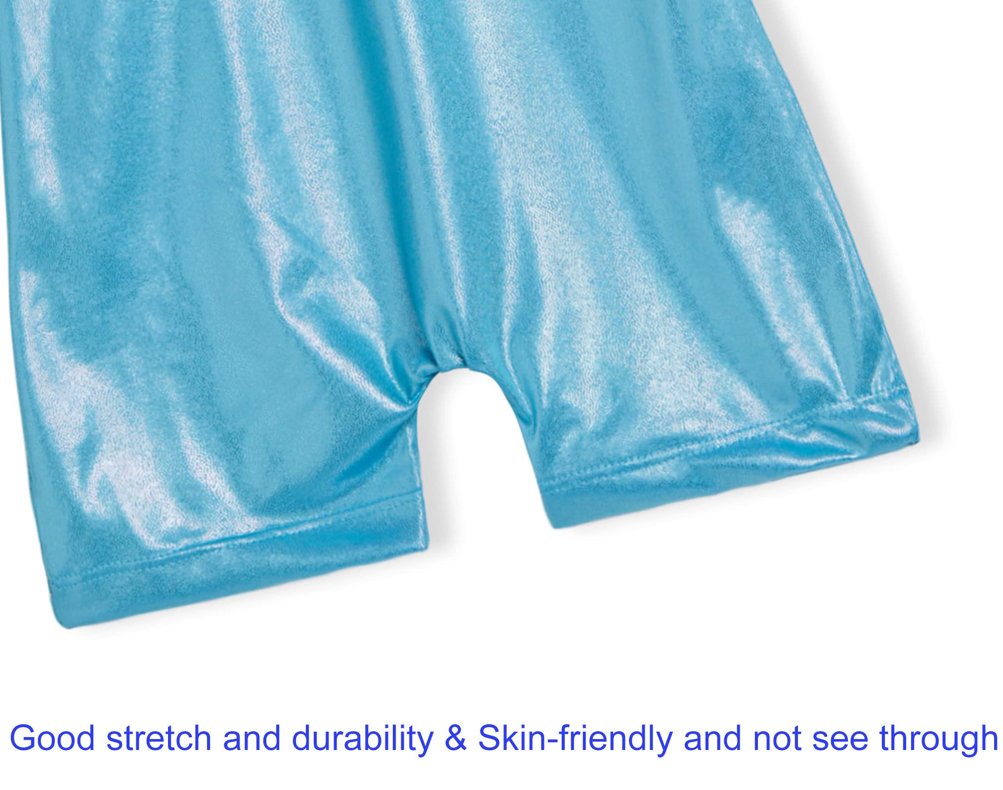 Domusgo Toddler Girls Gymnastics Leotards Size 2t 3t Sparkle Metallic Solid Blue Biketard with Shorts