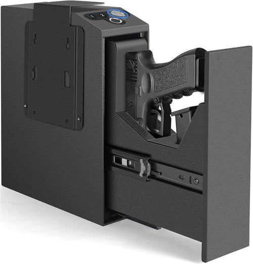 Biometric Slider Handgun Safe - Auto Sliding Door with Fingerprint, PIN Code & Key Access | Ideal for Nightstand & Truck