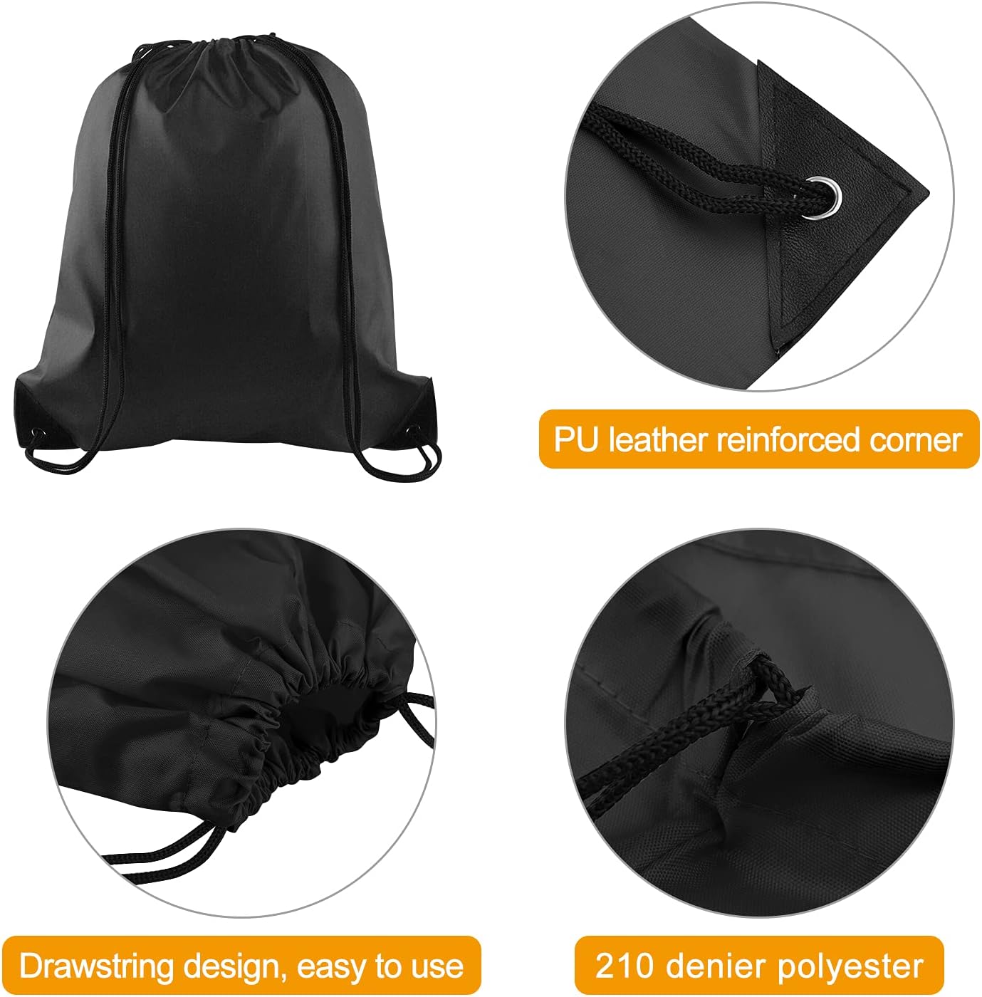 PLULON 25 Pcs Black Drawstring Bags Bulk, Black Drawstring Backpack Bulk String Backpack Cinch Sack Pull Sport Gym Backpack Bags for Yoga Traveling Outdoor Sports