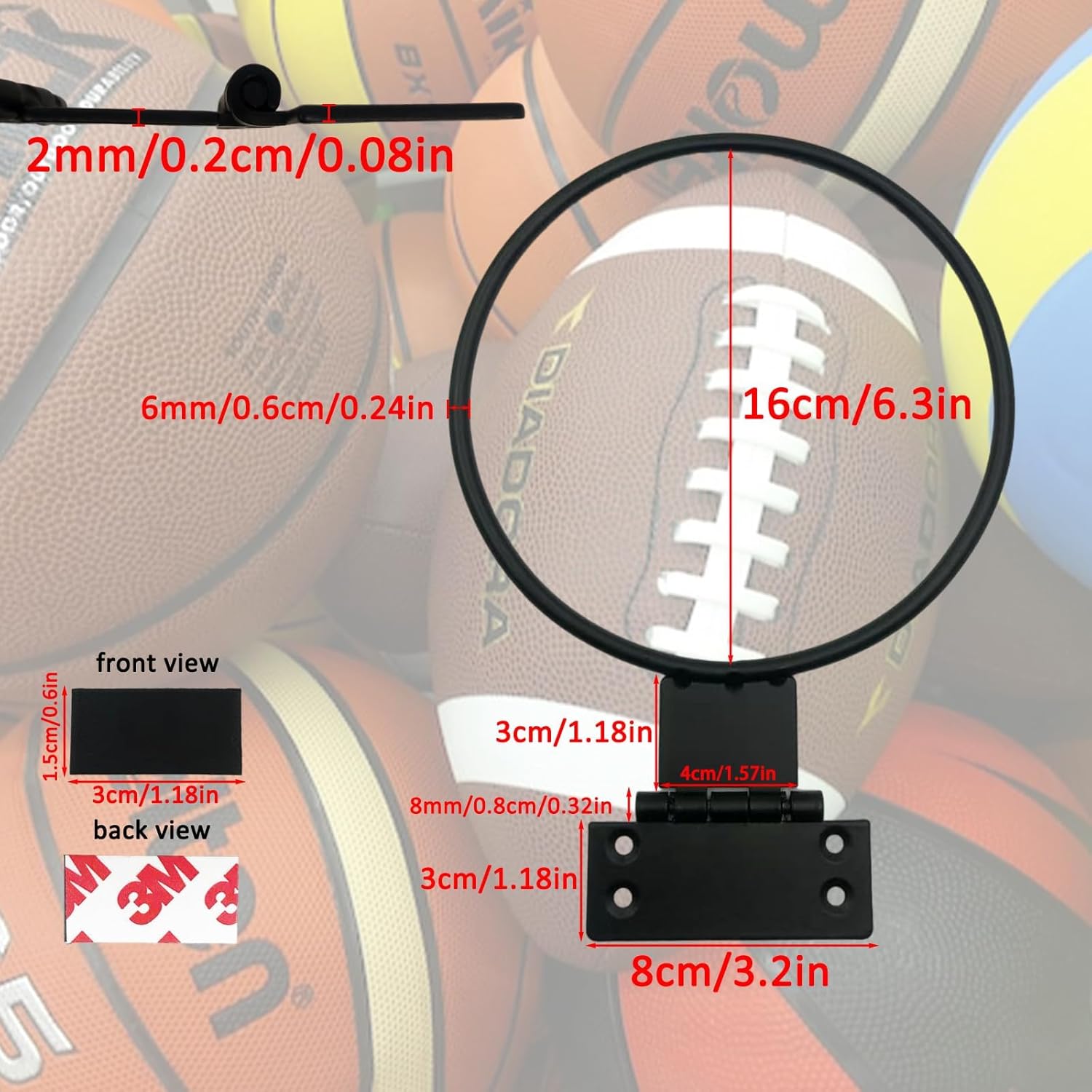 Skiennix 2-Pack Iron Wall Mounted Ball Holder - Heavy Duty Sports Storage Rack for Basketball, Football, Soccer, Volleyball