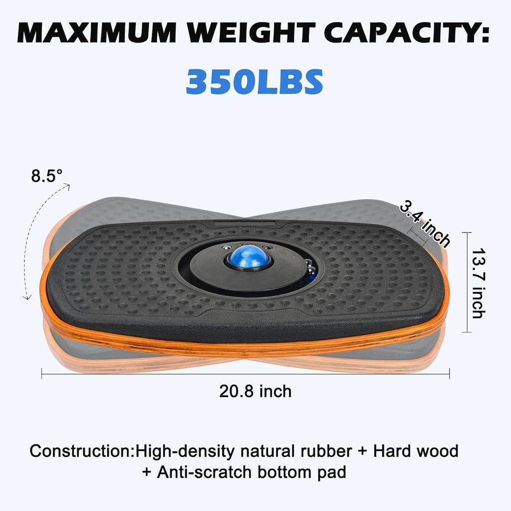 Skiennix Standing Desk Anti-Fatigue Mat - 360° Rotating Wooden Wobble Board for Home & Office