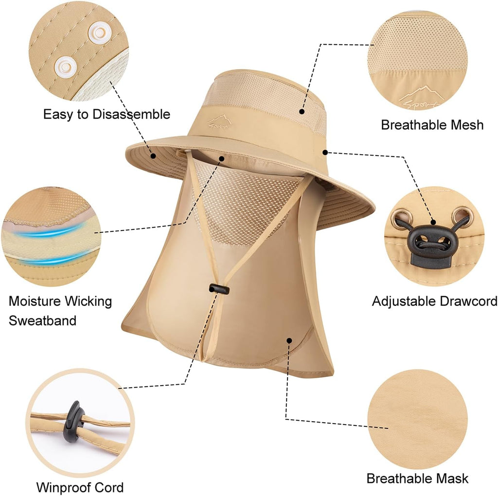 Sun Hats | Wide Brim Bucket Hat by [Brand Name] - UV Protection with UPF 50+ Face Cover & Neck Flap