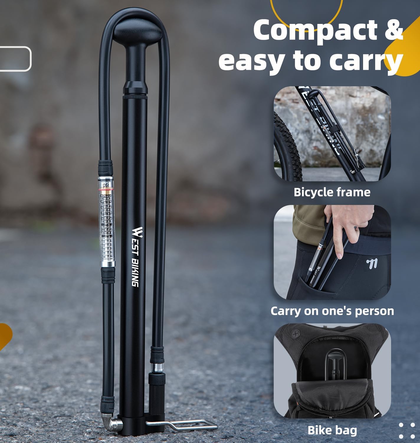 Skiennix Mini Bike Pump - Portable Aluminum Alloy 160PSI Floor Pump for Presta & Schrader Valves | Lightweight Design