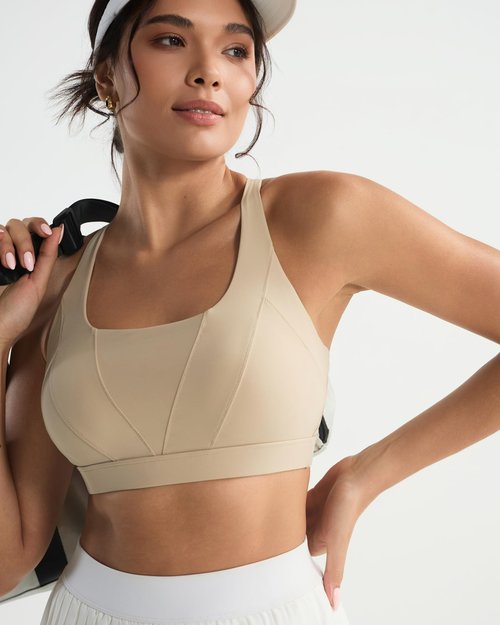RUNNING GIRL Sports Bra for Women High Support, Molded Cup High Impact Sports Bras with Sewn in Pads Strappy Running Bra(2970 Nude L)