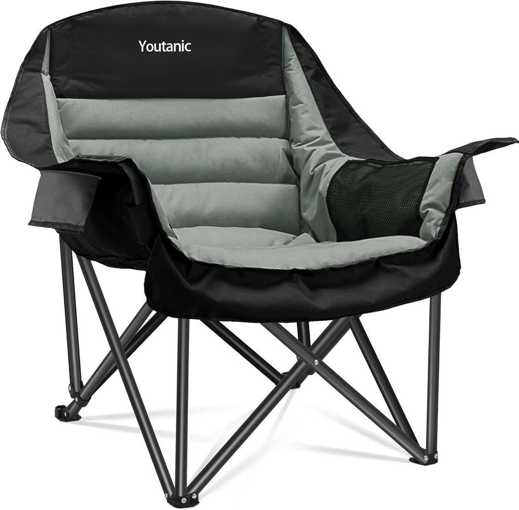Youtanic Oversized Camping Chair - Portable Folding Design with Cup Holder & Side Pocket | Supports Up to 400lbs