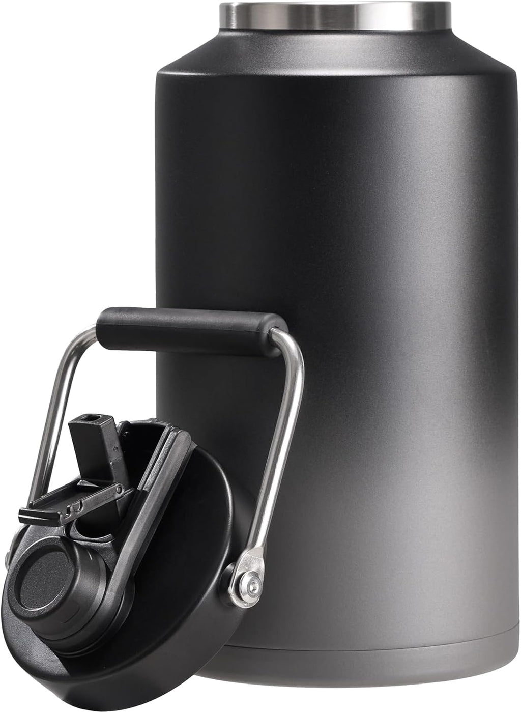 Skiennix Insulated Water Bottle - 128oz Vacuum Stainless Steel Jug with 2-in-1 Straw & Spout Lid - Leakproof, Keeps Drinks Cold for 24 Hours - Black & Grey