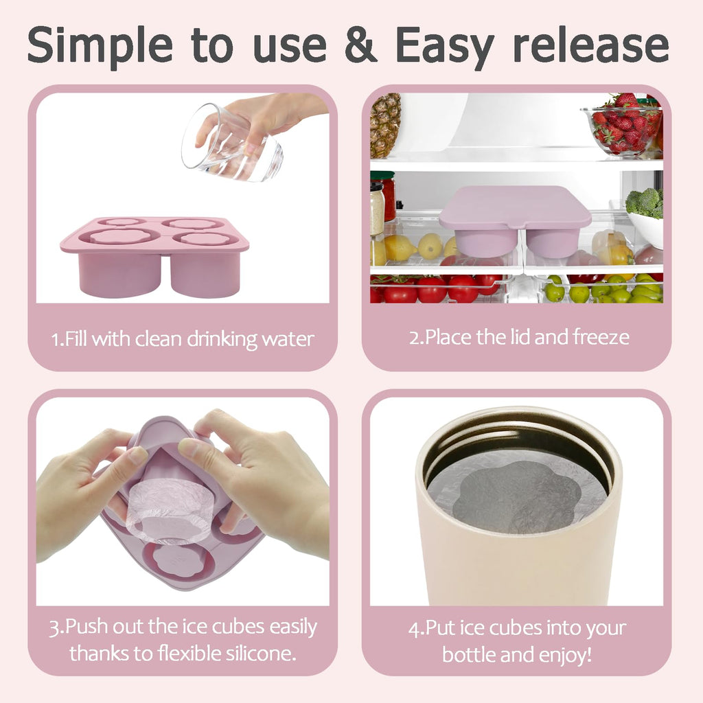 Silicone Ice Cube Tray Compatible with Owala FreeSip Sway 30oz 40oz, FreeSip Tumbler 40oz,4 Size Hollow Ice Molds,BPA-Free Food-Grade Ice Mold for Tumbler Bottles & Cocktails(Lilac Bloom)