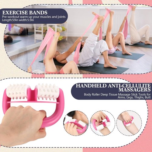 Arrowbash Yoga Wheel Set - 5 Pack Back Stretcher for Deep Tissue Massage & Pain Relief | Includes Foam Roller, Therapy Ball & Resistance Bands