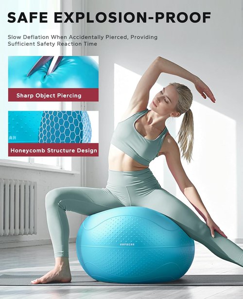 HAPBEAR Exercise Ball - Anti-Burst Yoga & Pilates Ball for Core Training | 22''/26''/30'' Sizes, Includes Quick Pump & 3 Resistance Bands