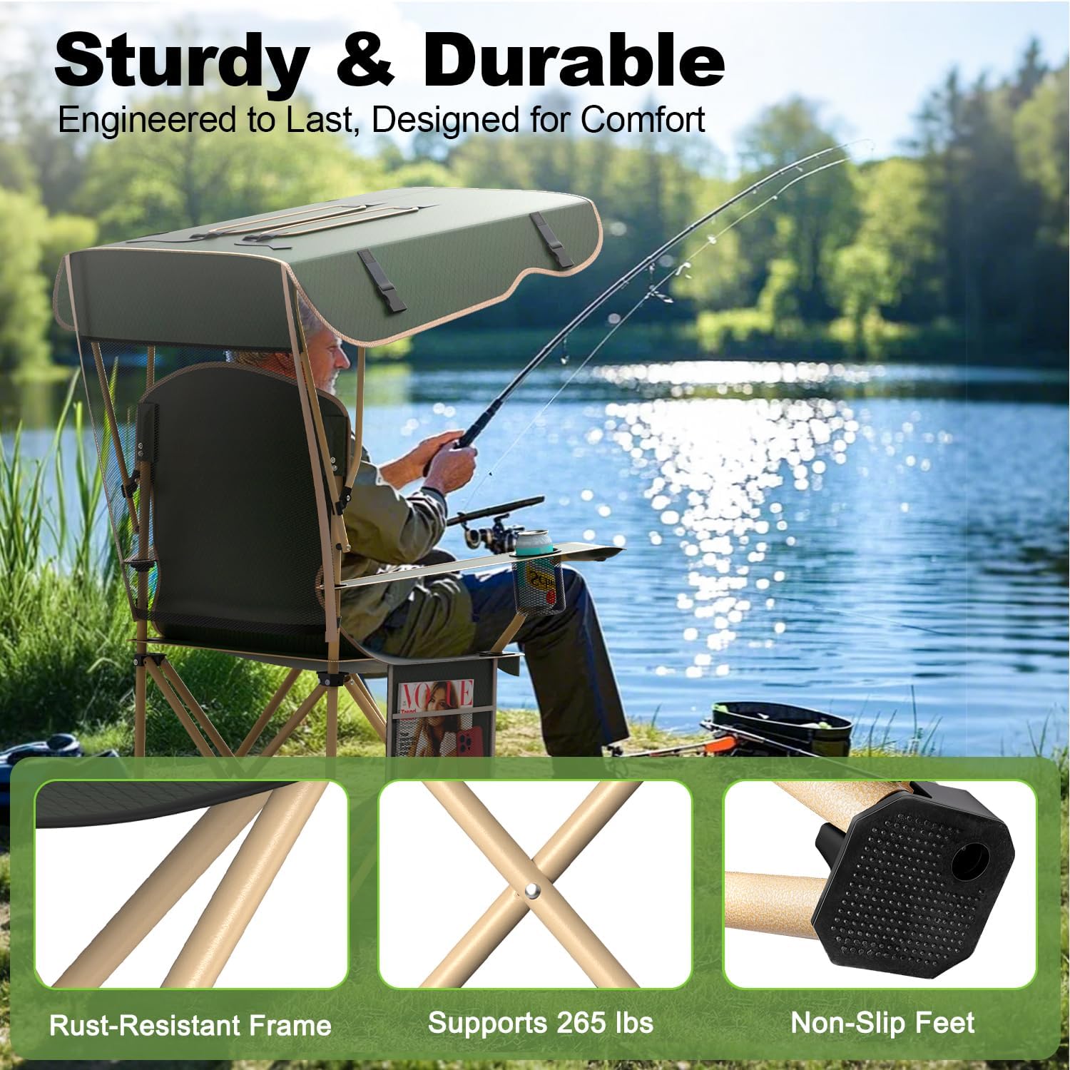 VTOY Portable Camping Chair - Durable 600D Oxford Folding Chair with Canopy for Outdoor Adventures