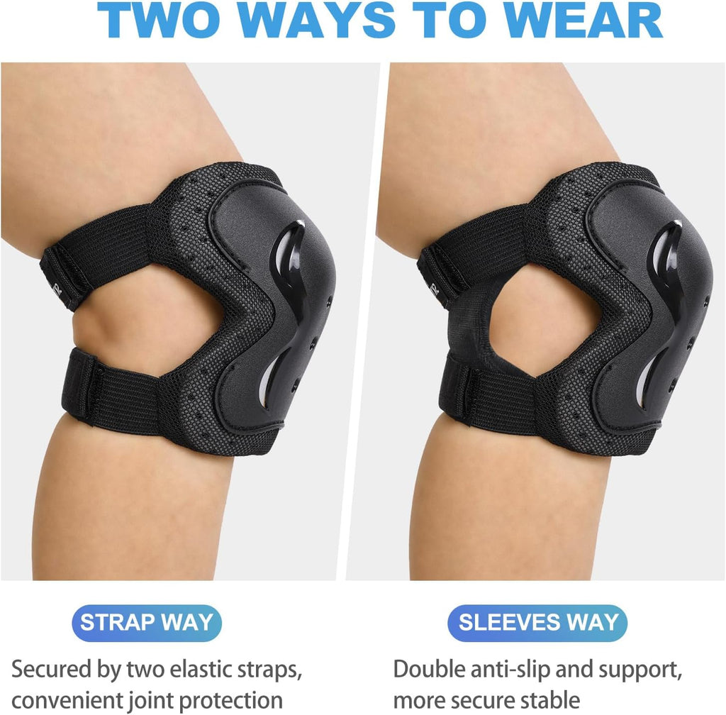 Skiennix Protective Gear Set - Knee Pads, Elbow Pads & Wrist Guards - 6 Pack for Skating & Cycling