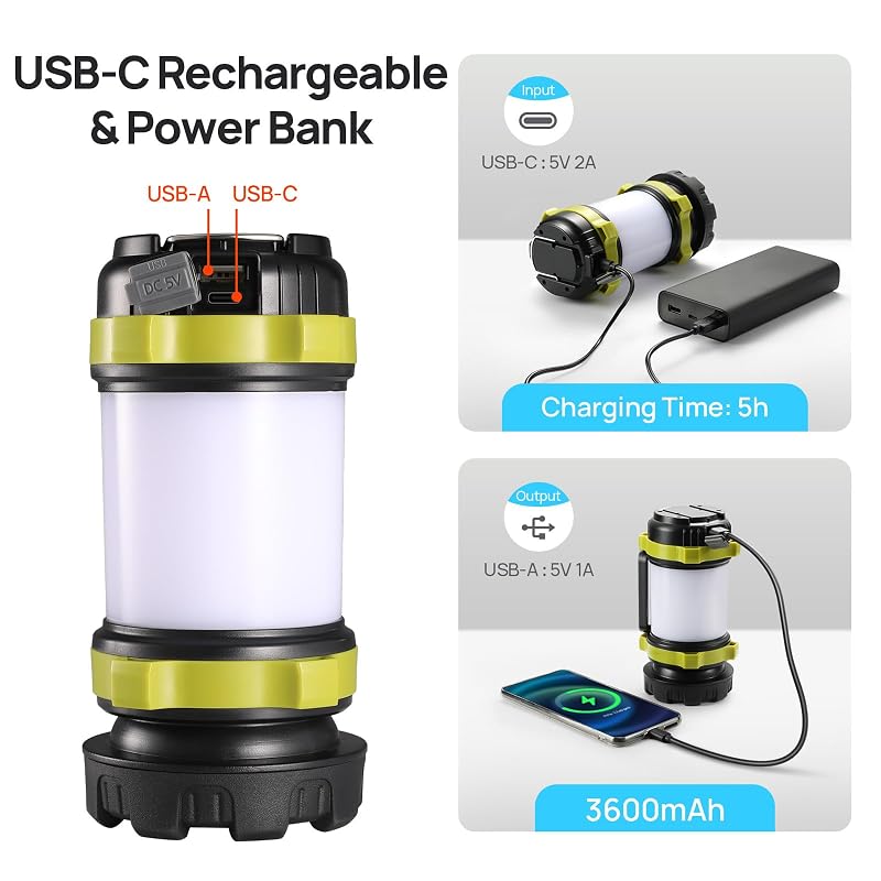 Consciot 1 Pack LED Camping Lantern & Flashlight - 6 Light Modes, USB-C Rechargeable