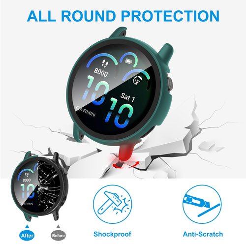 Tiorecime 6 Pack Case for Garmin Vivoactive 6 with Tempered Glass Screen Protector, Shockproof Hard PC Bumper Protective Cover Compatible with Garmin Vivoactive 6