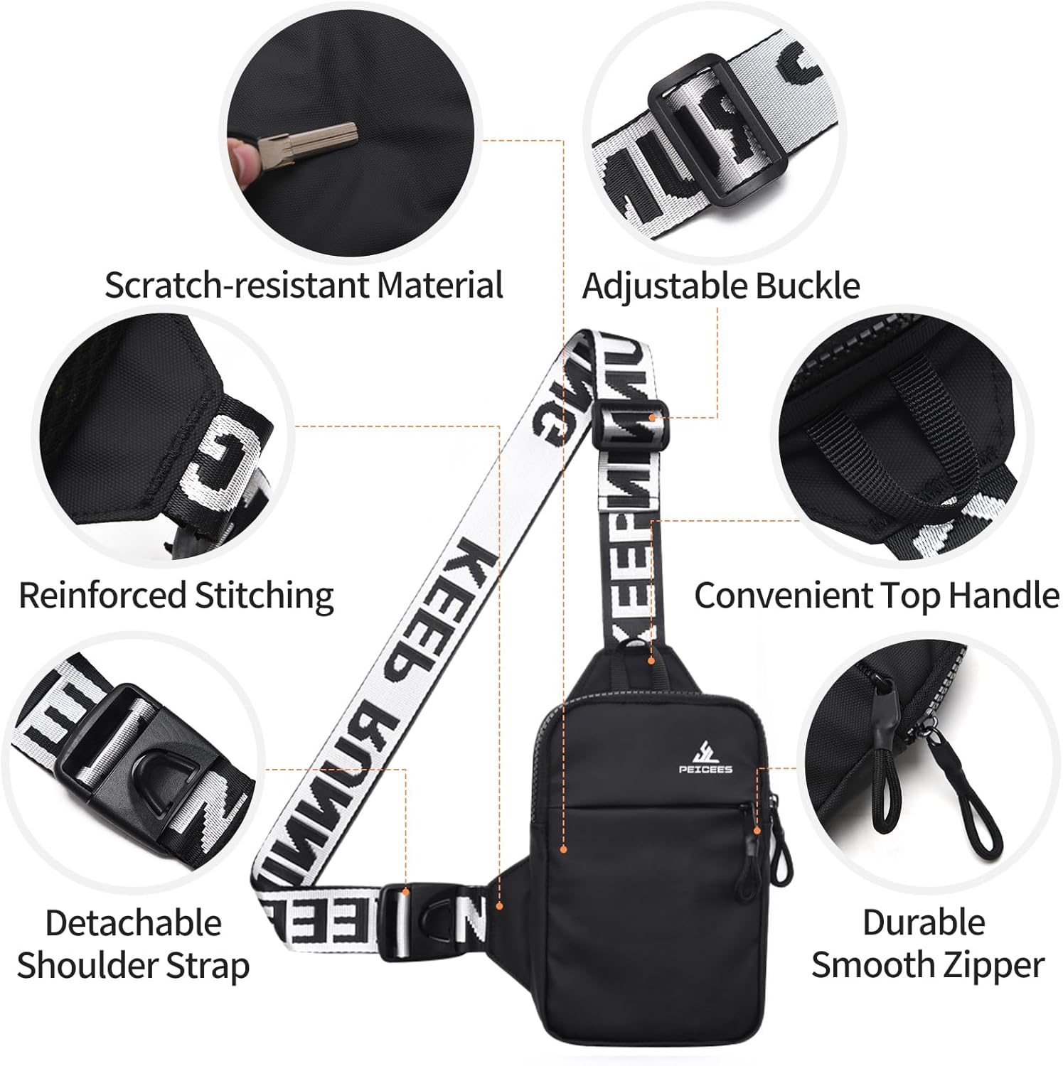 Peicees Mini Crossbody Sling Bag - Water-Resistant Dual Pocket Fanny Pack for Men & Women | Dark Blue