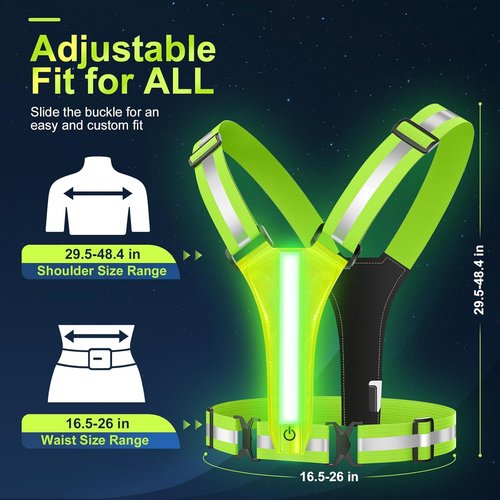 LED Reflective Vest - High Visibility Rechargeable Light-Up Running Gear for Night Safety | Adjustable for Men & Women