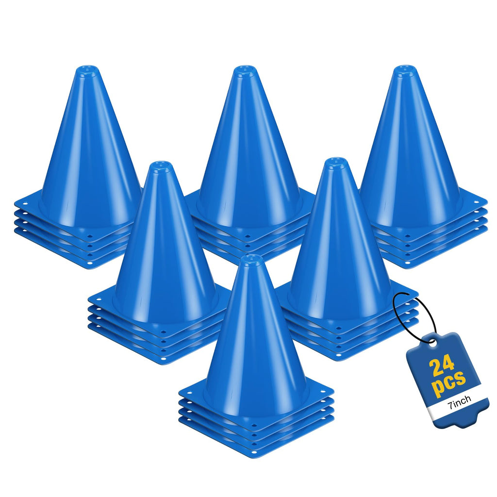 ZKNDRHJO 24pcs Cones 7 Inch Soccer Cones and Plastic Traffic Cones, Durable Cones for Sports Training, Ideal for Soccer, Basketball, Football, Skating, and Agility Drills Practice (24, Blue)