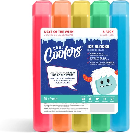 Cool Coolers by Fit + Fresh | 5-Pack Reusable Ice Packs for Lunch Boxes & Coolers - Compact & Colorful