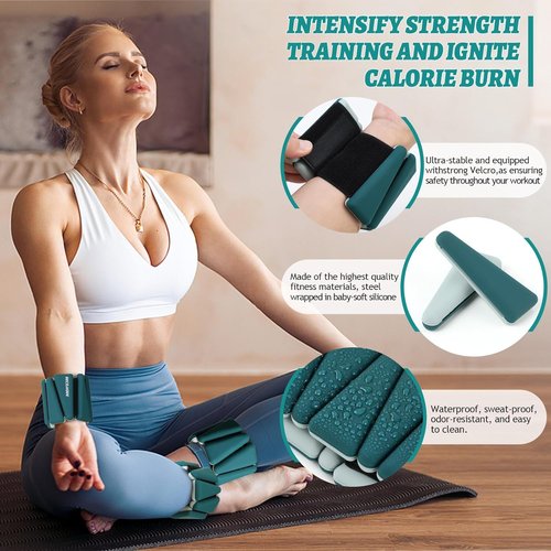 BECOJADDE Ankle Weights - Adjustable Set of 2 (1 lb/2 lb/3 lb) for Pilates, Running, Yoga & Workouts