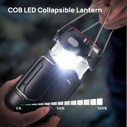Consciot LED Camping Lantern - 2 Pack USB-C Rechargeable & Battery Powered | Emergency Light with Magnetic Base, Black