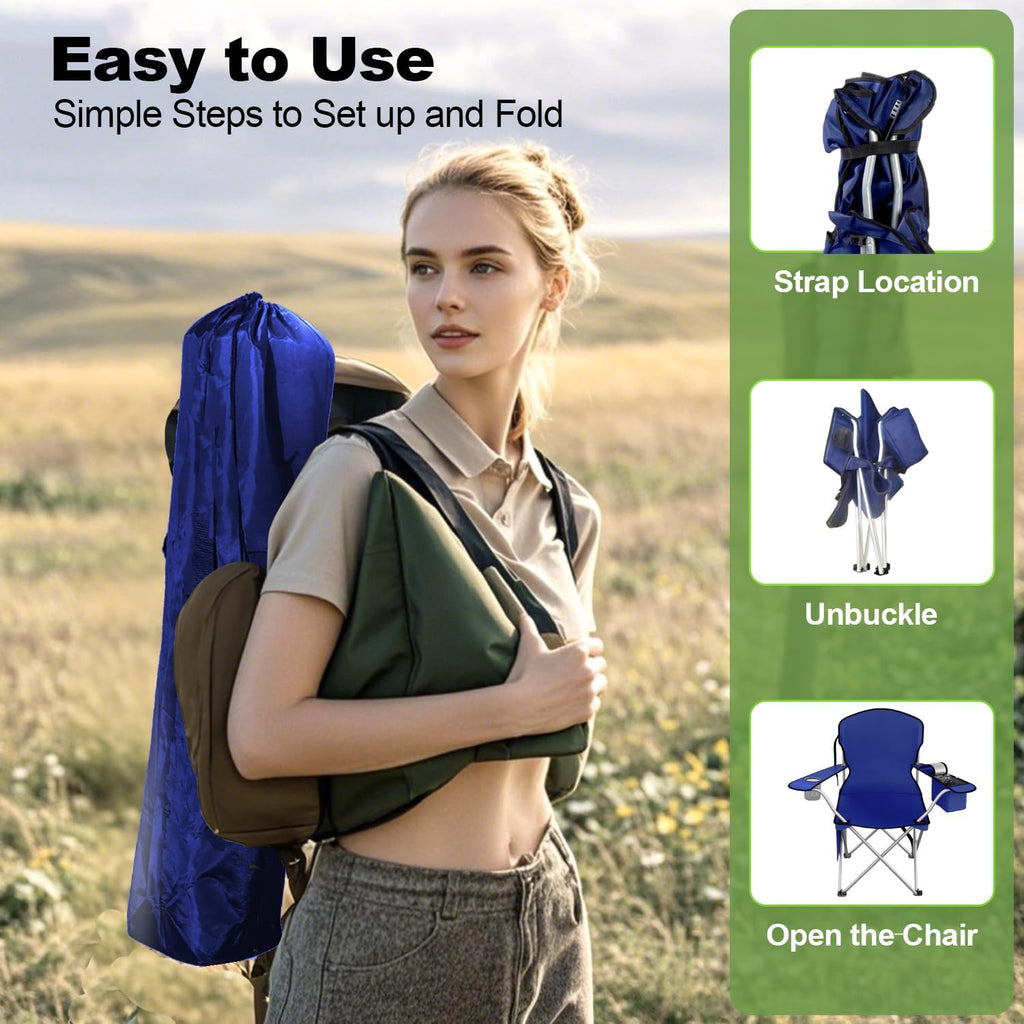 VTOY Folding Camping Chair - Durable 600D Oxford Fabric with Cooler Pouch & Cup Holder | Portable Outdoor Seating