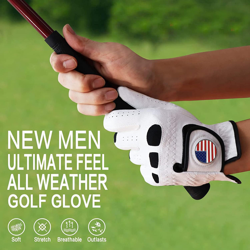 Amy Sport Golf Gloves - Soft Leather Grip for Left & Right-Handed Golfers | 3 Pack, Sizes S-3XL