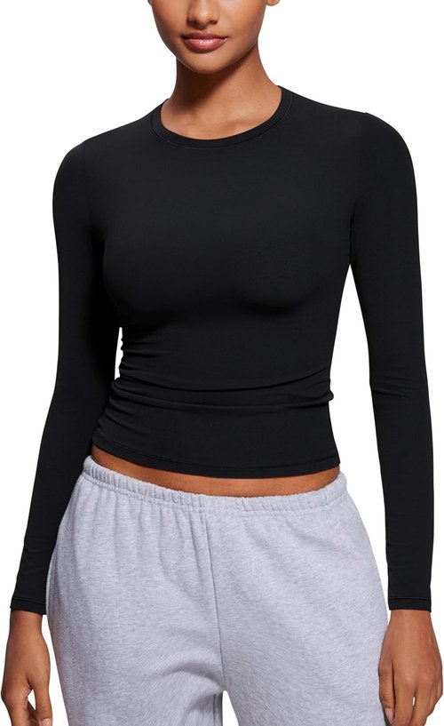 CRZ YOGA Long Sleeve Crewneck Shirts for Women - Soft Fitted Casual Tops for Fall