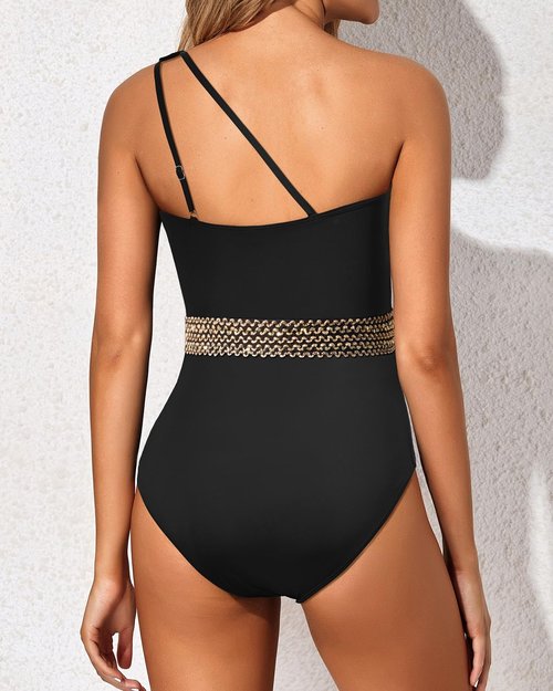 Holipick One Shoulder One Piece Swimsuit - Tummy Control Modest Bathing Suit for Women | Full Coverage Keyhole Design