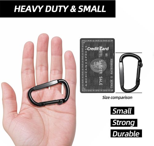 EZYA Heavy Duty Carabiner Clips - 2.4" Small D-Ring for Keychains, Camping, Hiking, Dog Leash | Black, 6PCS