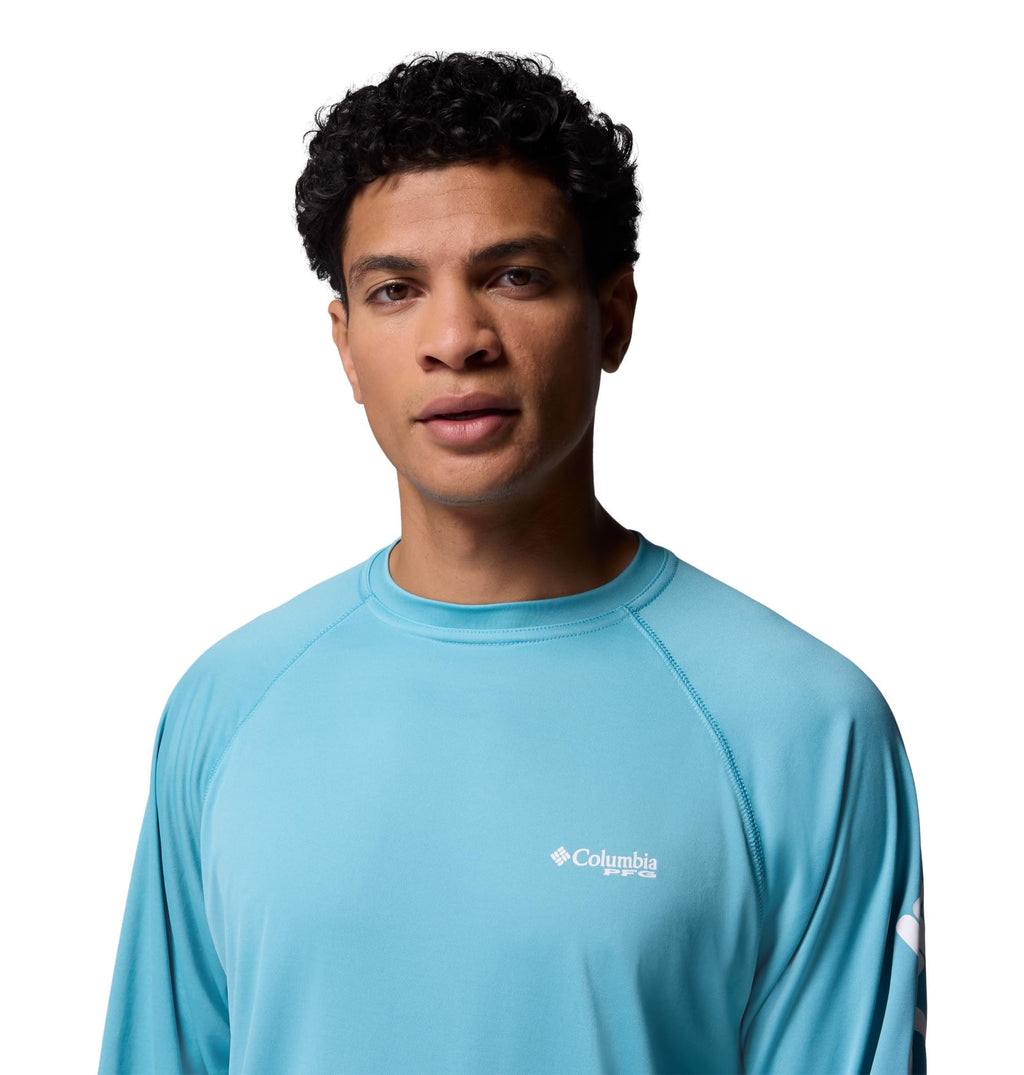 Columbia Men's PFG Terminal Tackle Long Sleeve Fishing Shirt, Vintage Blue/White Logo, 5X Tall