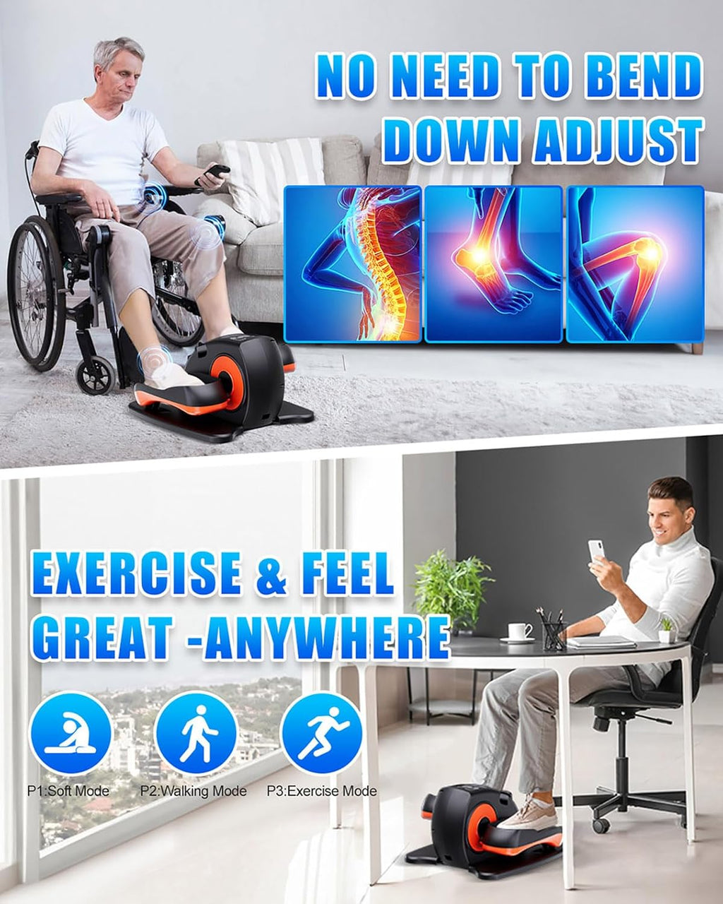 Putnen Under Desk Elliptical Machine - Portable Electric Leg Exerciser for Seniors | 12 Adjustable Settings, Quiet Operation